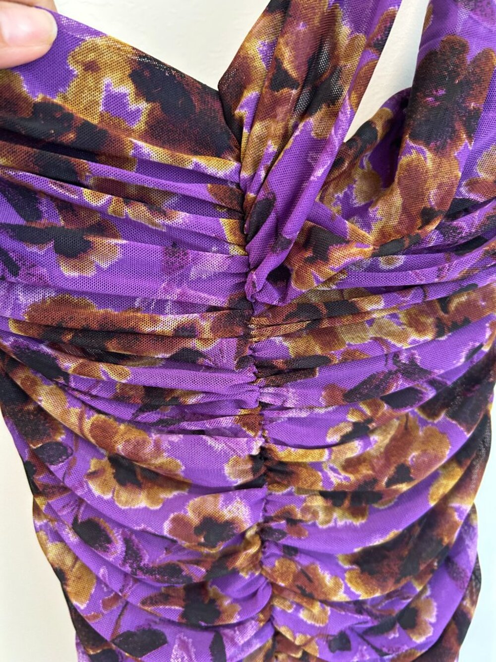 NWT AFRM Avi Bodysuit Purple Haze Floral Mesh Halter Y2K Going Out Top M - Picture 7 of 14